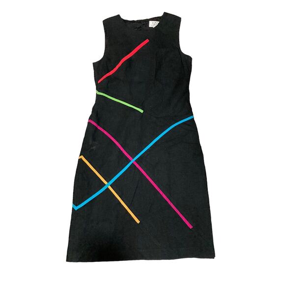 David Meister Sheath Sleeveless Colorful Stripes Dress Size 4 Black - Picture 1 of 6